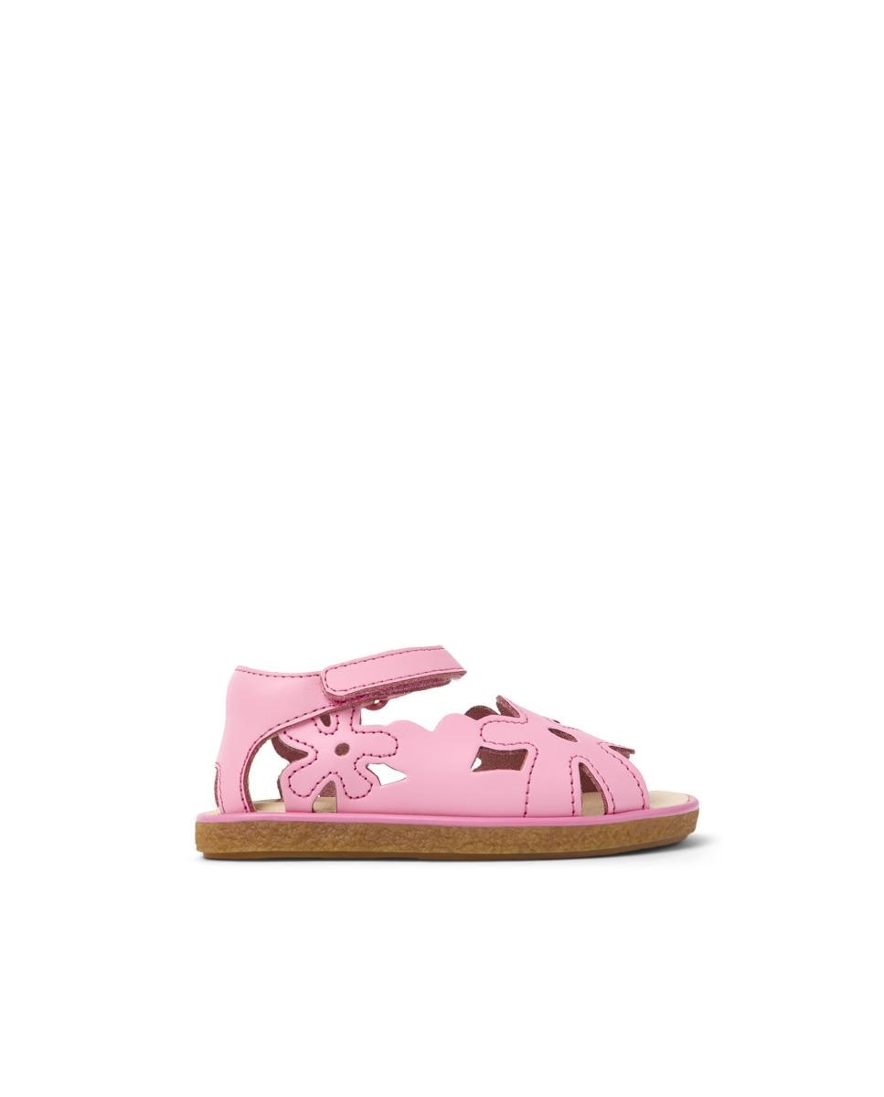Sandálias Infantil em Pele com Design de Flor Camper Rosa-1