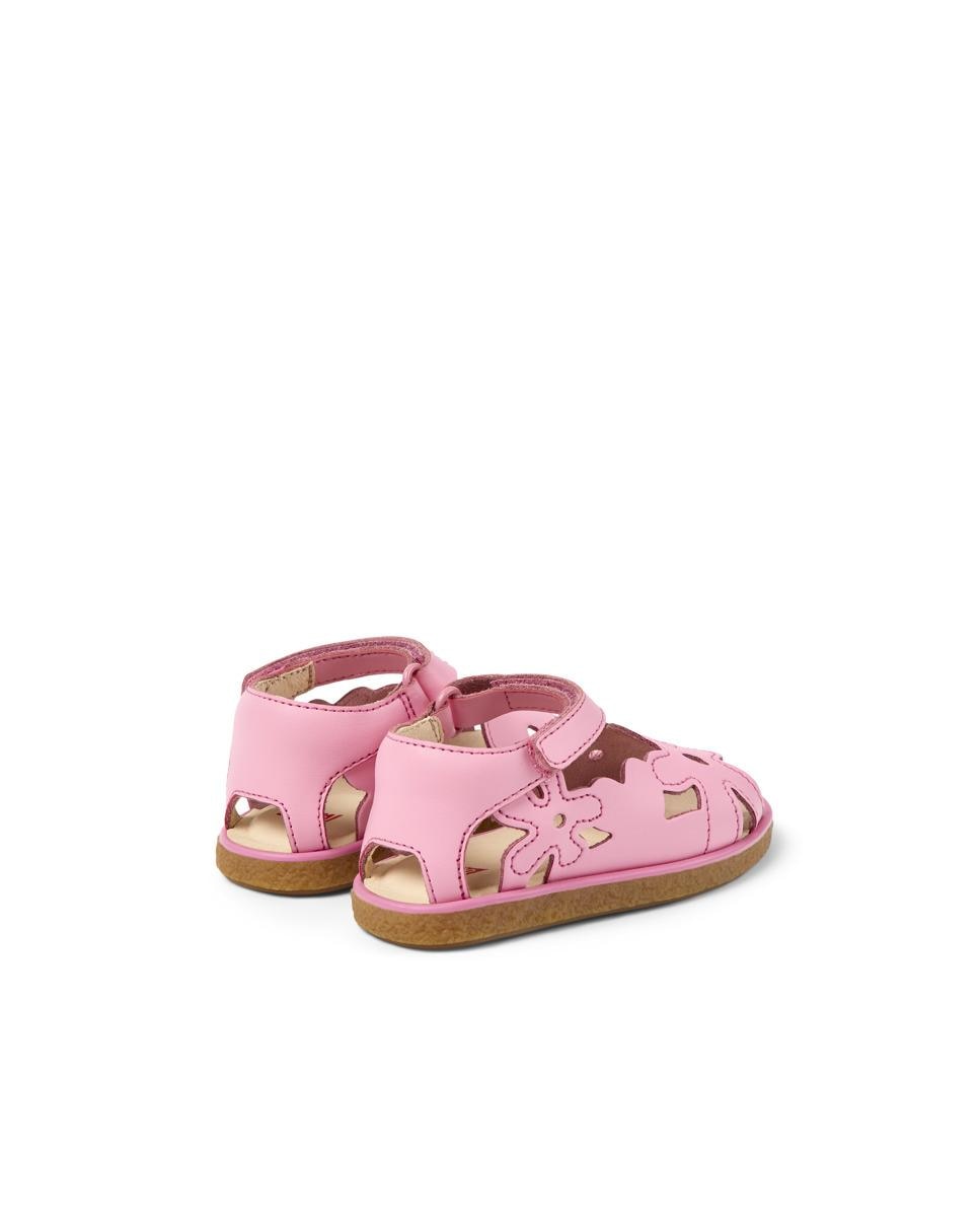 Sandálias Infantil em Pele com Design de Flor Camper Rosa-4