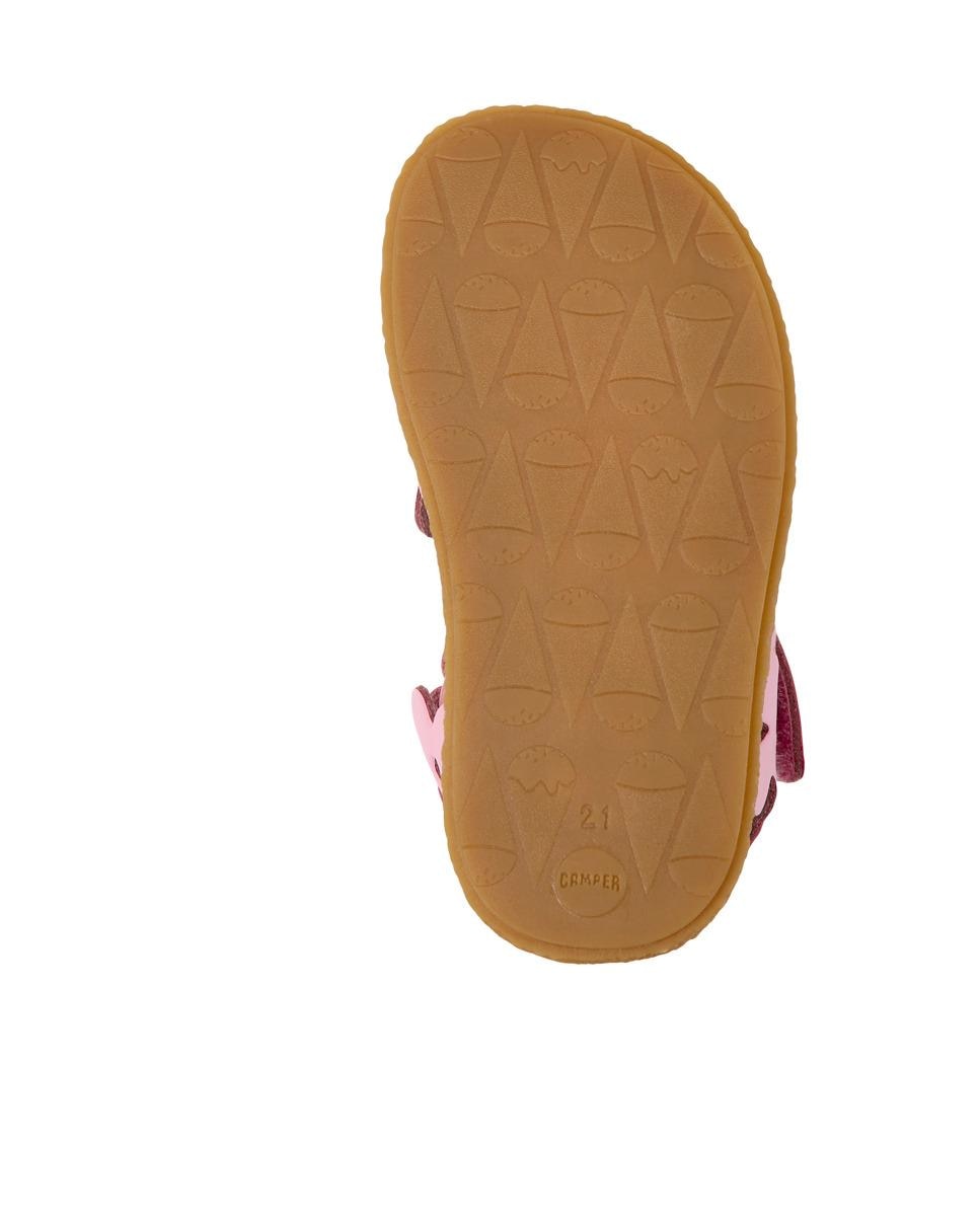 Sandálias Infantil em Pele com Design de Flor Camper Rosa-5