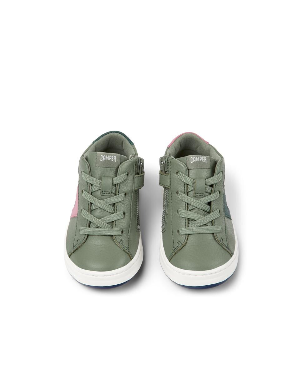 Sapatilhas Infantil em Pele com Desenho Lateral e Atacadores - Verde Verde-3