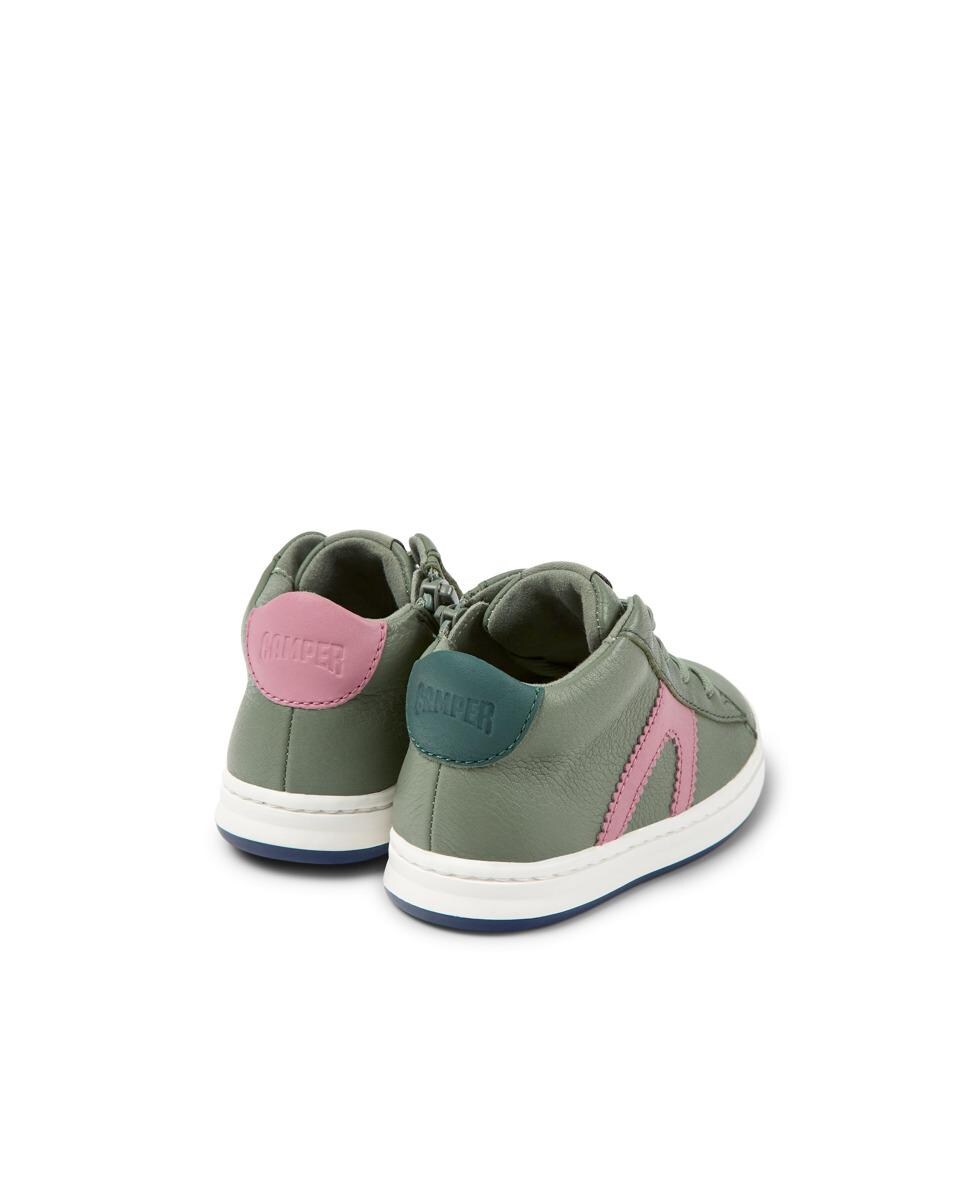Sapatilhas Infantil em Pele com Desenho Lateral e Atacadores - Verde Verde-4