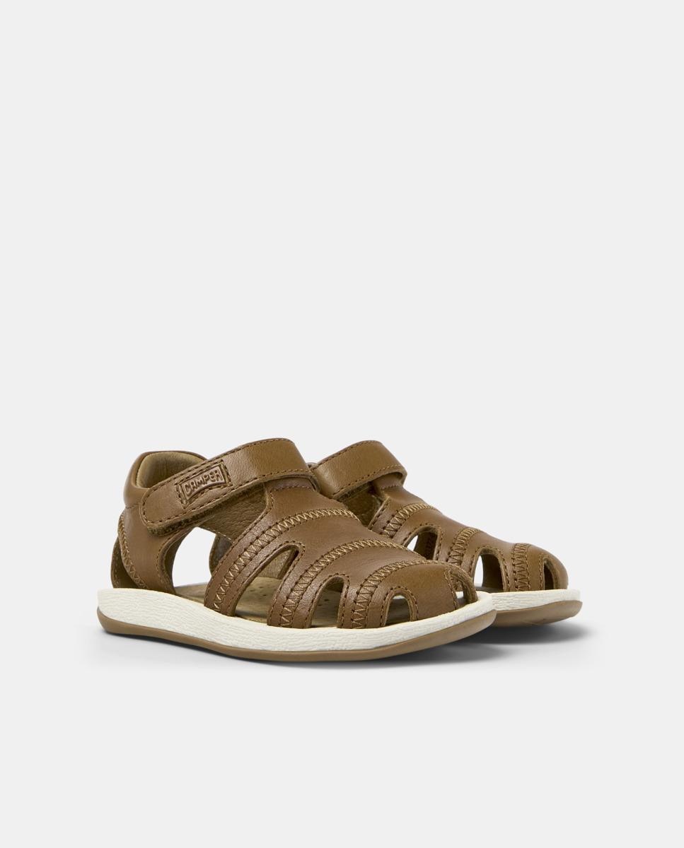 Sandálias Fechadas Infantil de Pele com Velcro Castanho-2