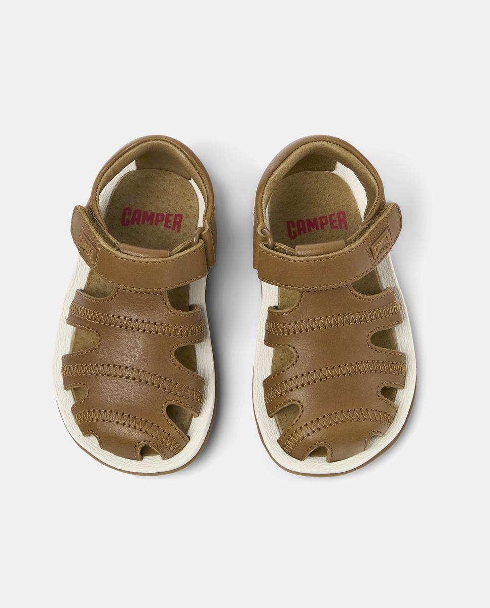 Sandálias Fechadas Infantil de Pele com Velcro Castanho-3
