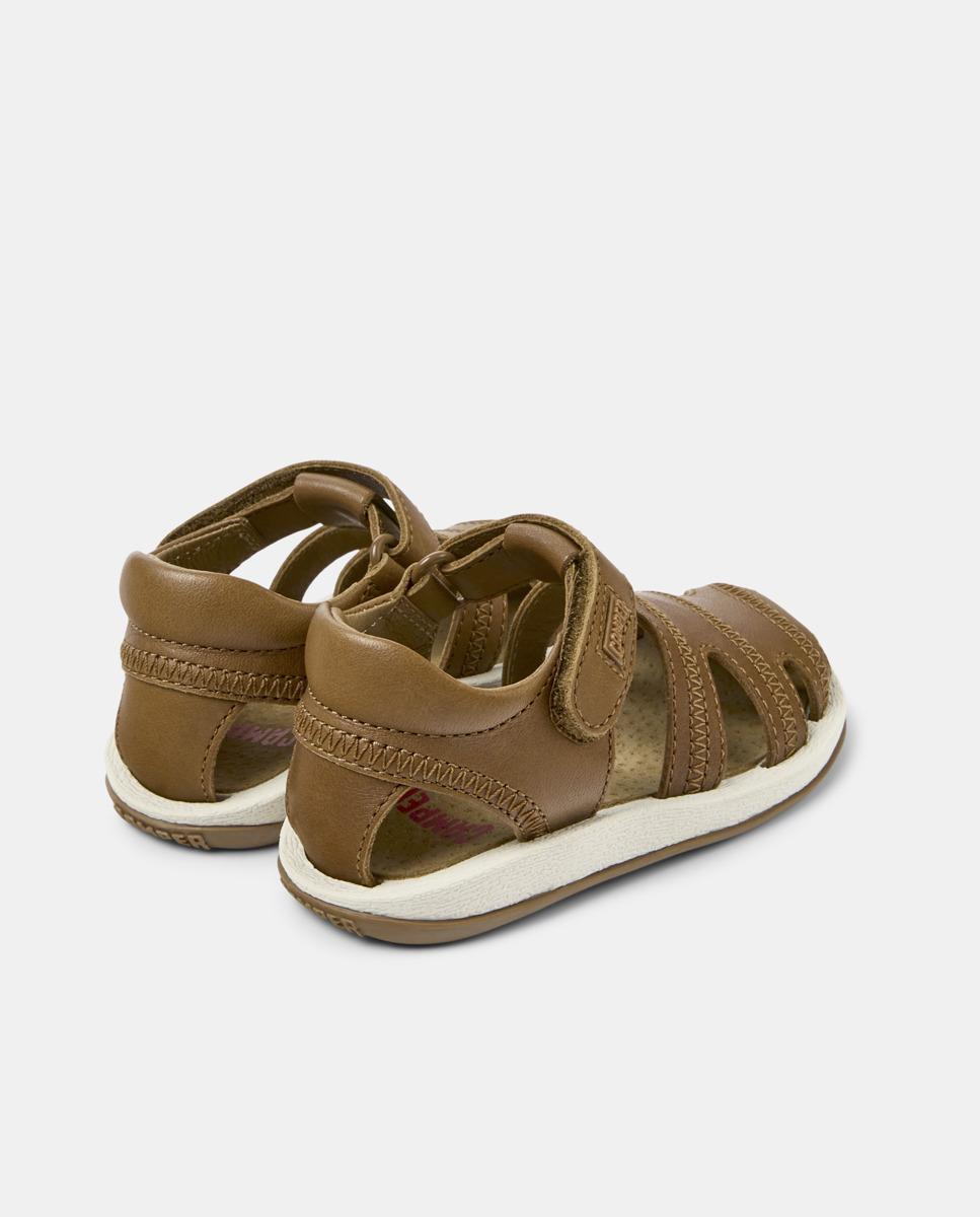 Sandálias Fechadas Infantil de Pele com Velcro Castanho-4