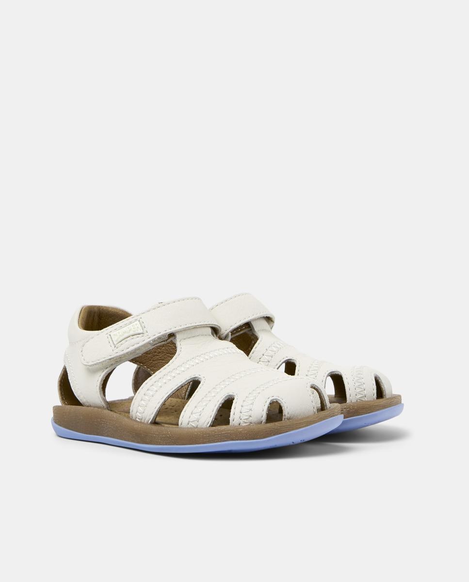Sandálias Fechadas Infantil de Pele com Velcro Branco-2