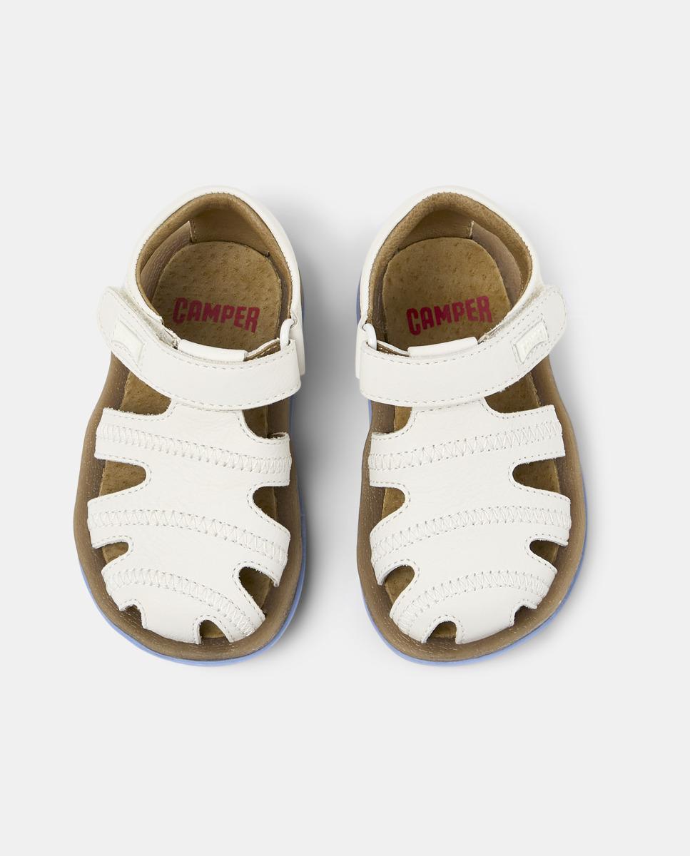 Sandálias Fechadas Infantil de Pele com Velcro Branco-3