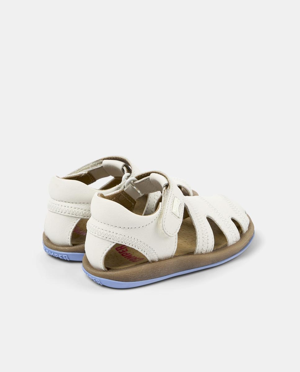 Sandálias Fechadas Infantil de Pele com Velcro Branco-4
