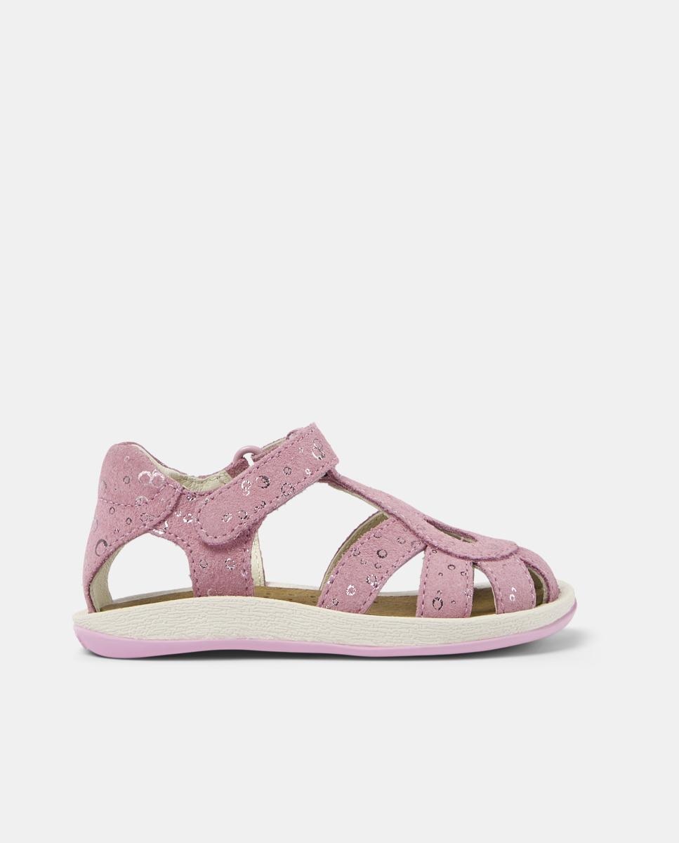 Sandálias Fechadas Infantil de Pele com Velcro Camper Rosa-1