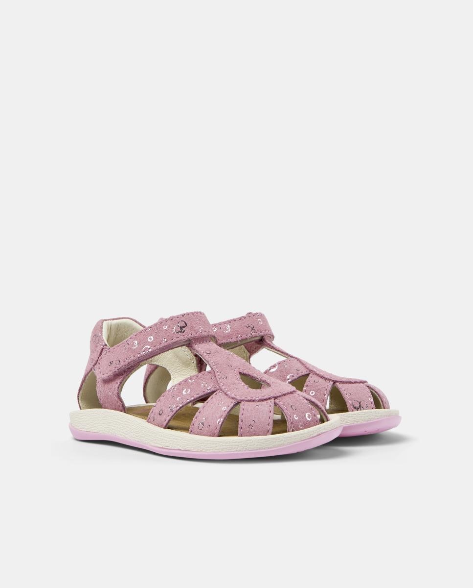 Sandálias Fechadas Infantil de Pele com Velcro Camper Rosa-2