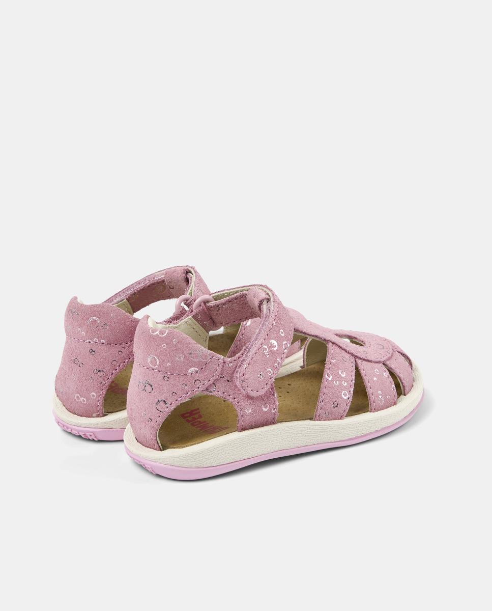 Sandálias Fechadas Infantil de Pele com Velcro Camper Rosa-4