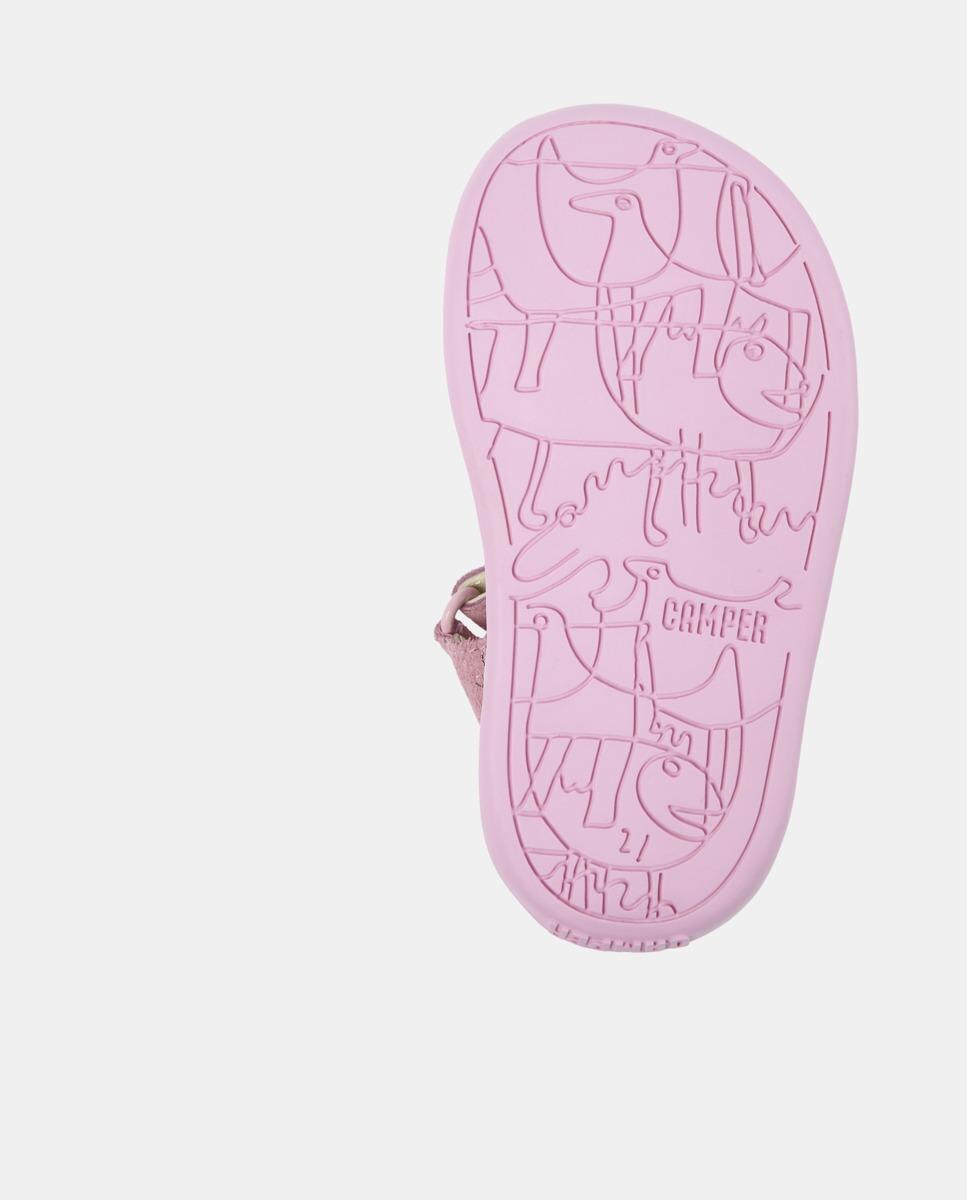 Sandálias Fechadas Infantil de Pele com Velcro Camper Rosa-5