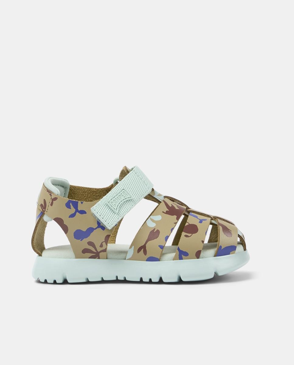 Sandálias Fechadas Infantil de Pele com Velcro Camper Multicolor-1