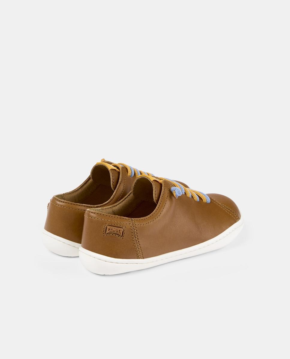 Sapatilhas de Pele Infantil Peu Cami com Atacadores Camper Castanho-4