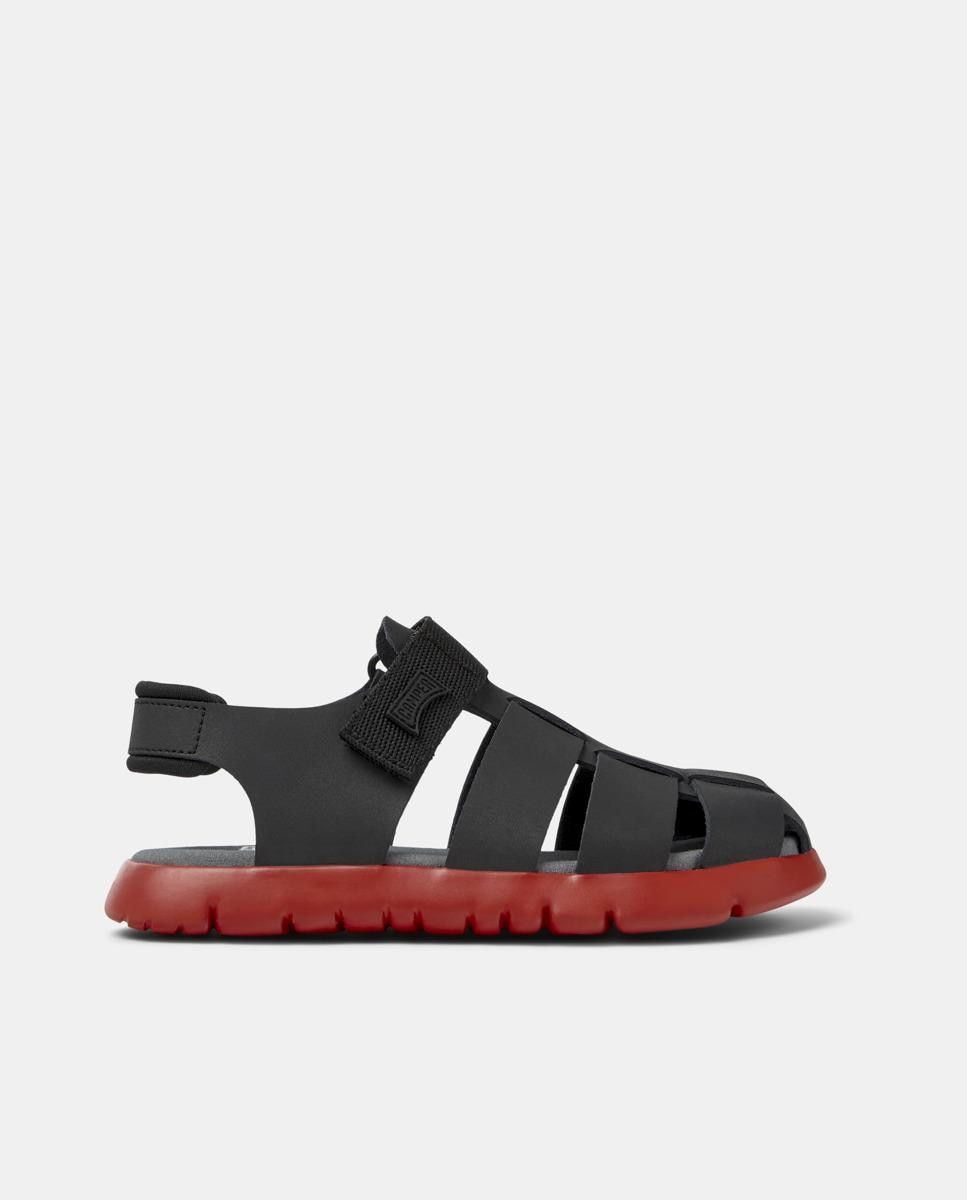 Sandálias Fechadas Infantil de Pele com Velcro Camper Preto-1