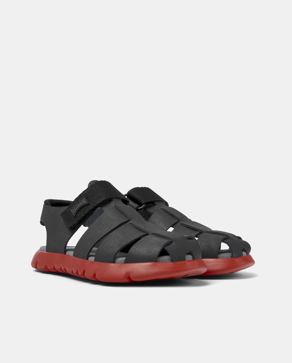 Sandálias Fechadas Infantil de Pele com Velcro Camper Preto-2