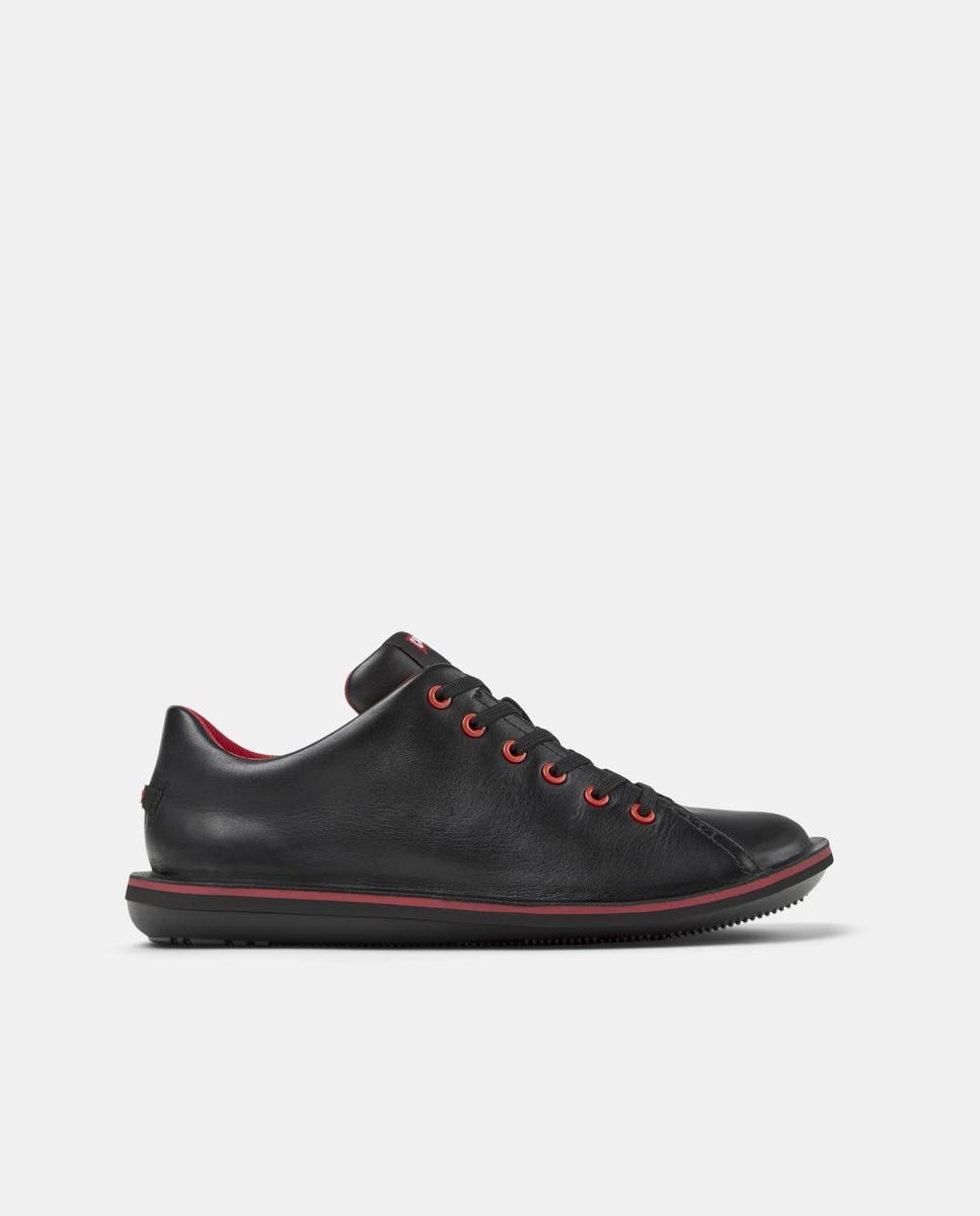 Sapatilhas de Pele Beetle Lisas com Atacadores Preto-1