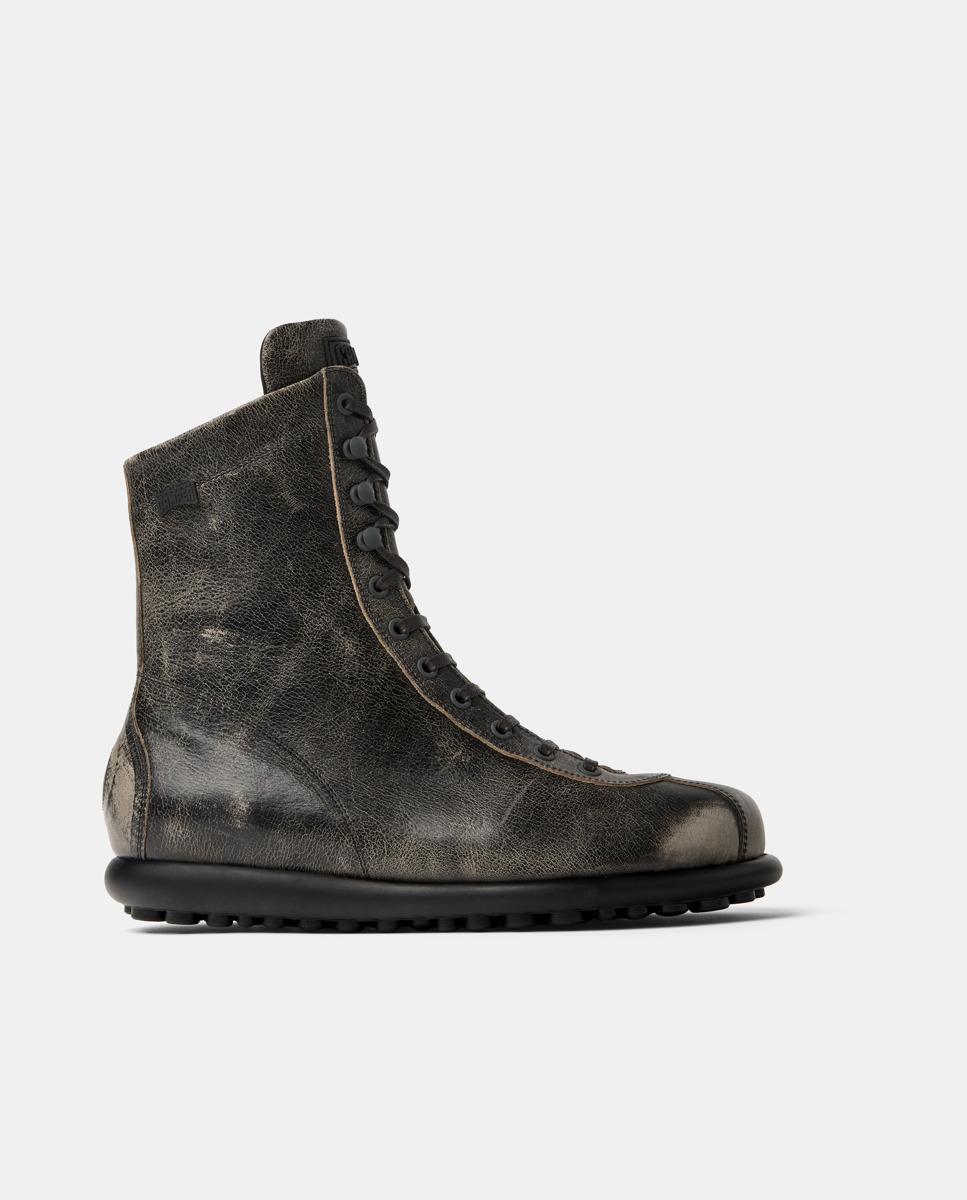 Botins Pelotas Ariel em Pele com Sola Desportiva Cinzento-escuro-1