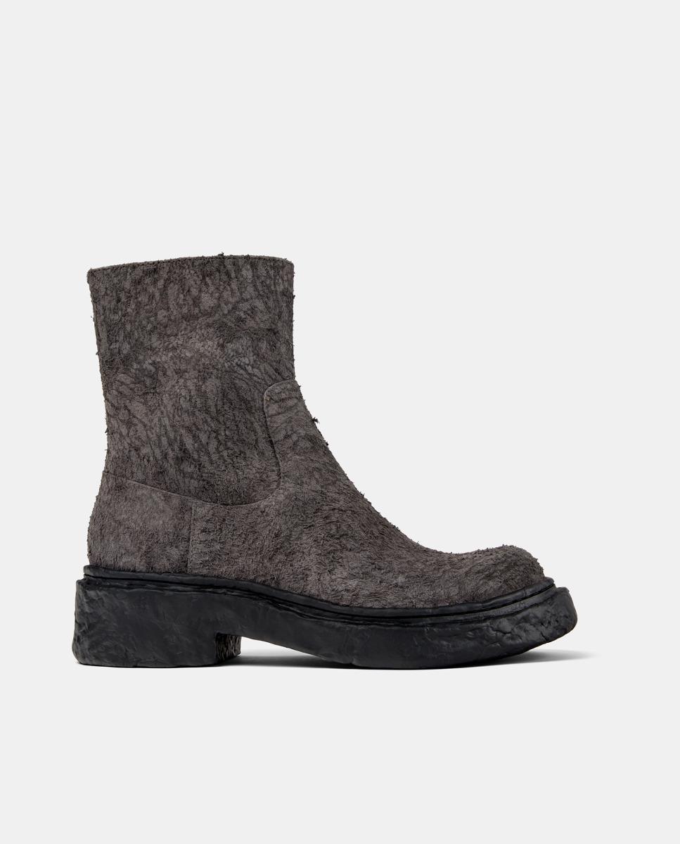 Botas Básicas de Pele com Fecho Zip Cinzento-escuro-1