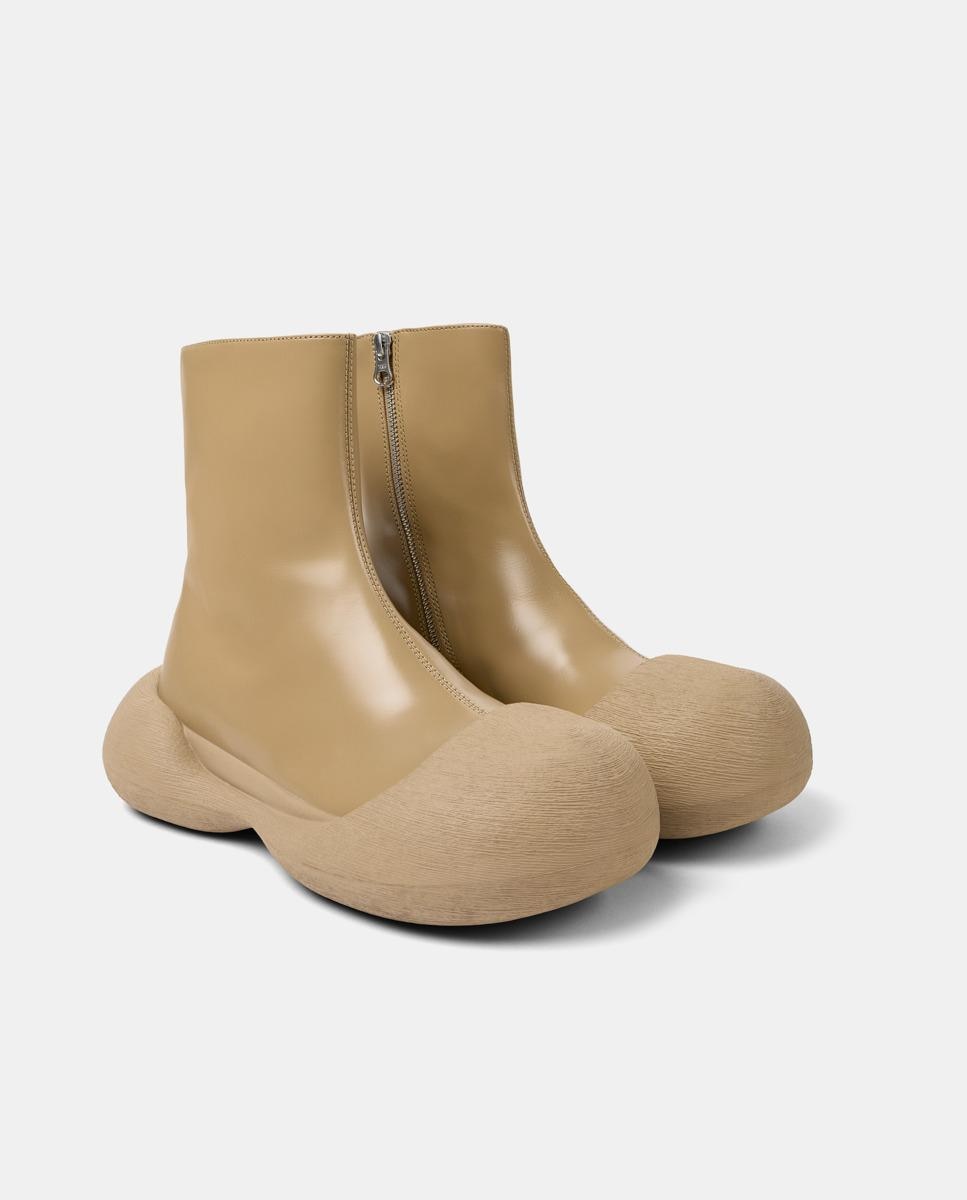 Botas Básicas de Pele com Fecho Zip Mostarda-2