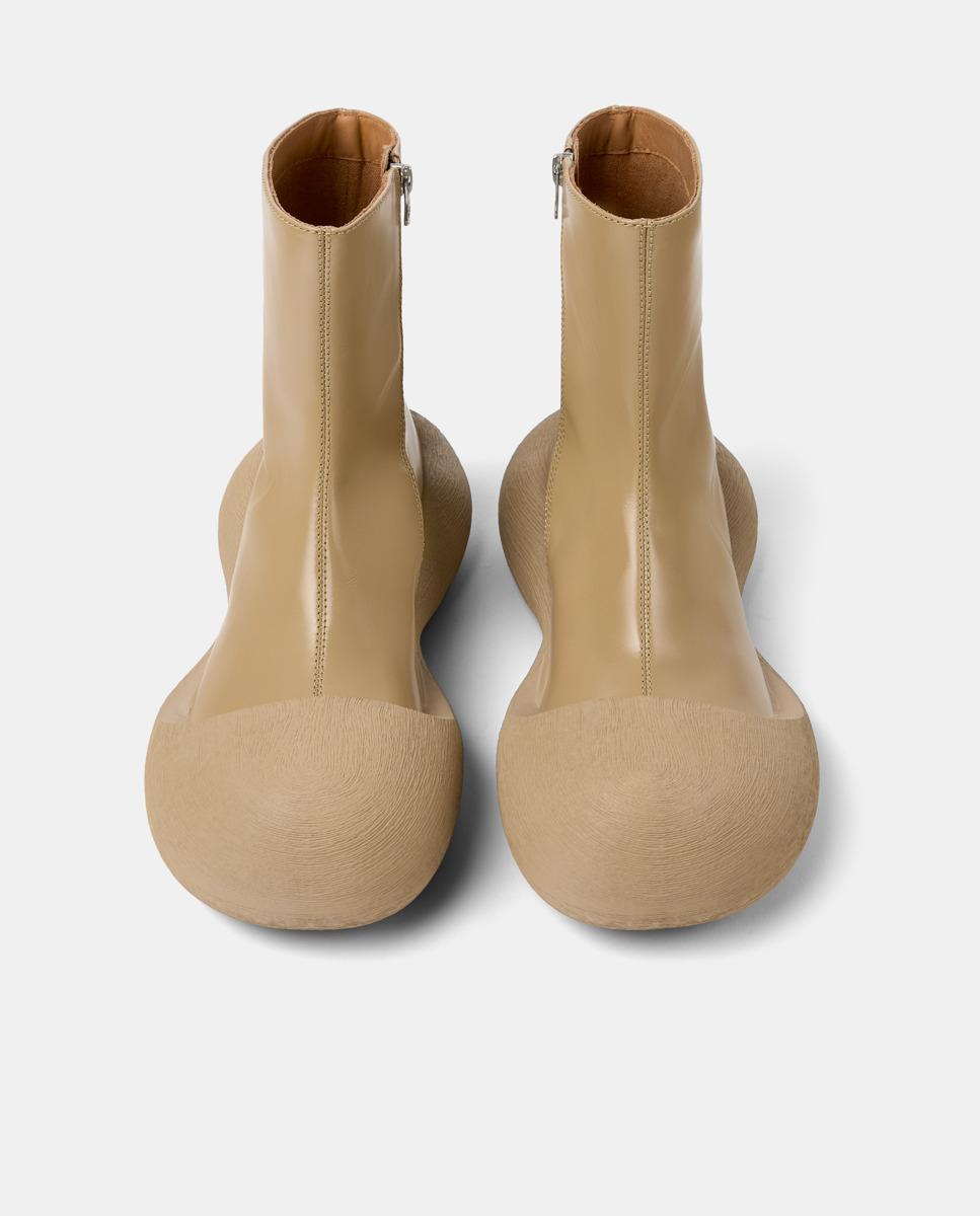 Botas Básicas de Pele com Fecho Zip Mostarda-3