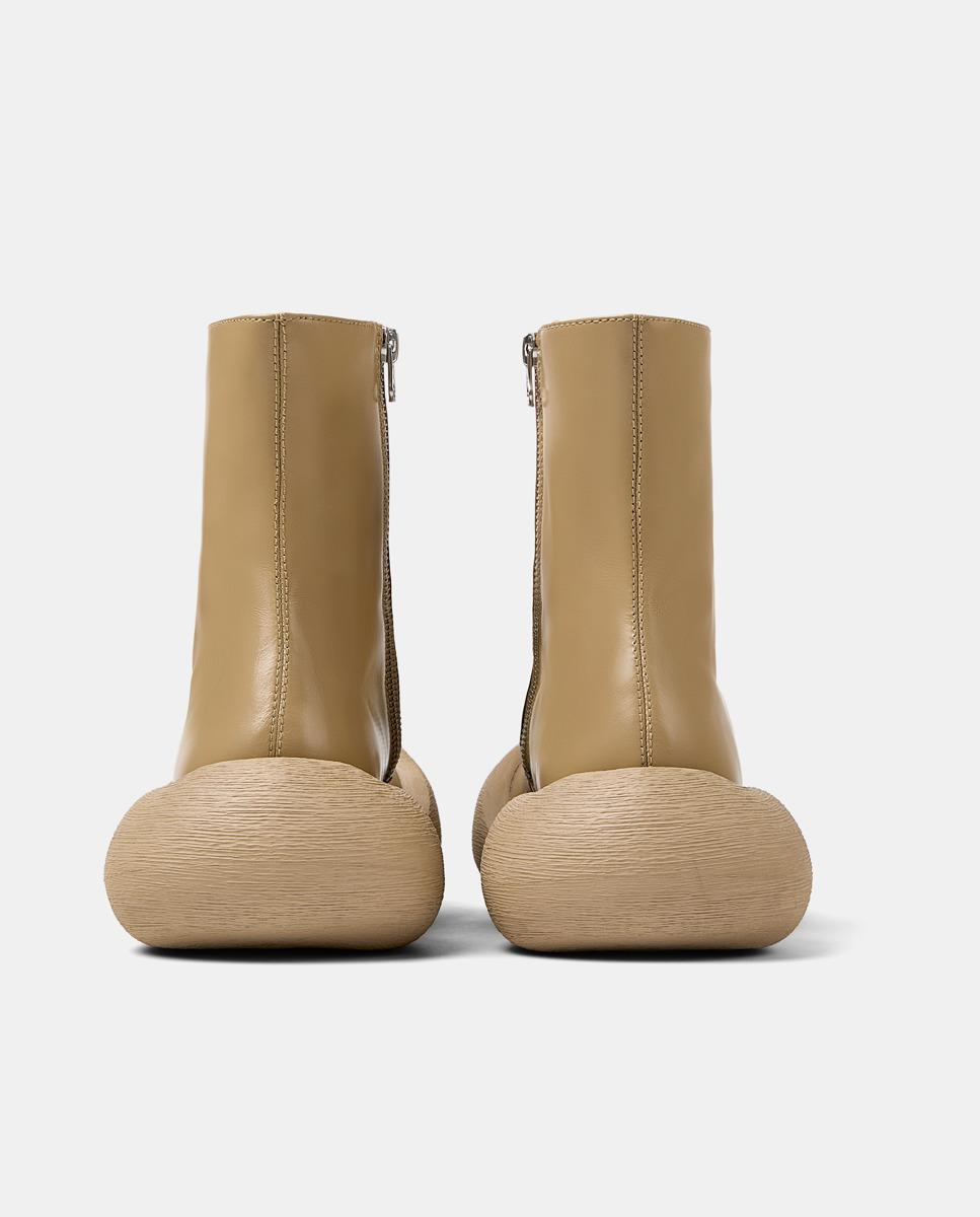 Botas Básicas de Pele com Fecho Zip Mostarda-4
