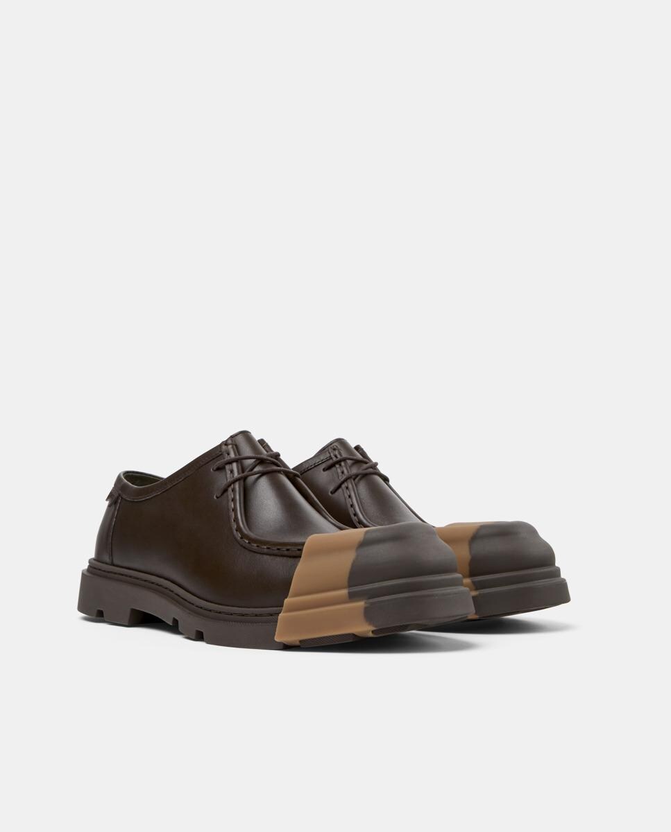 Sapatos com Atacadores Junction em Pele Castanho-5