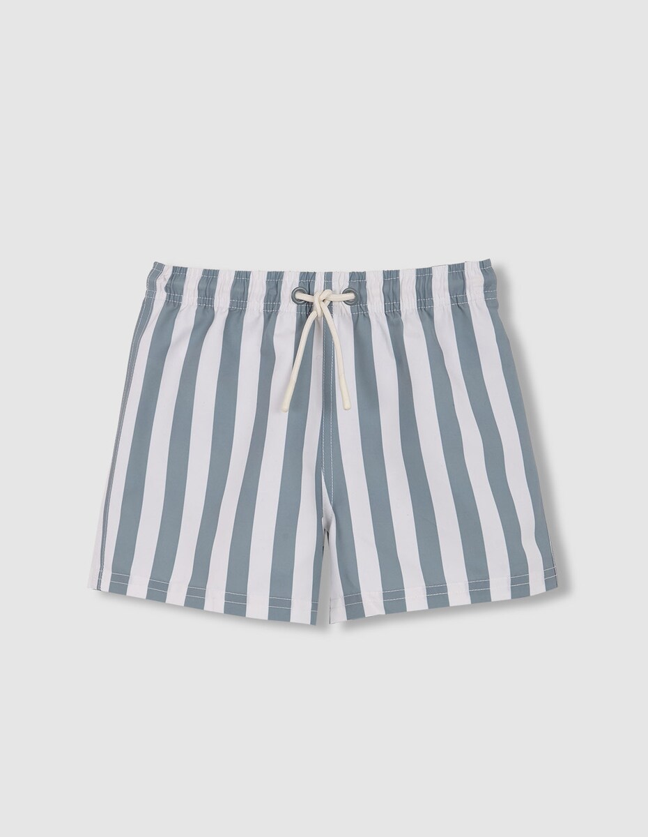 Fato de Banho Infantil às Riscas com Cordão de Ajuste Taupe-1