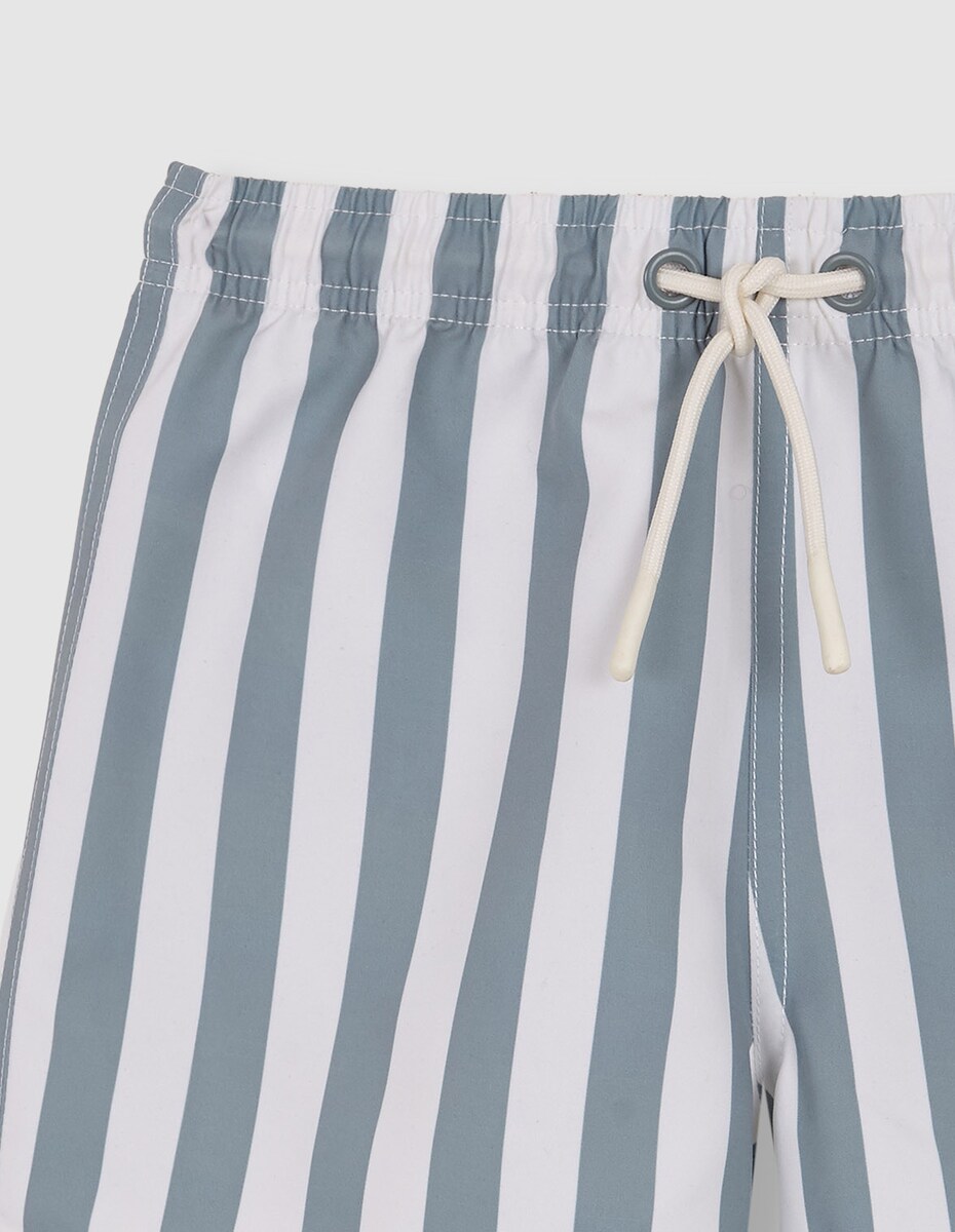 Fato de Banho Infantil às Riscas com Cordão de Ajuste Taupe-3