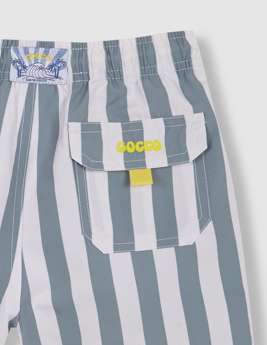 Fato de Banho Infantil às Riscas com Cordão de Ajuste Taupe-4