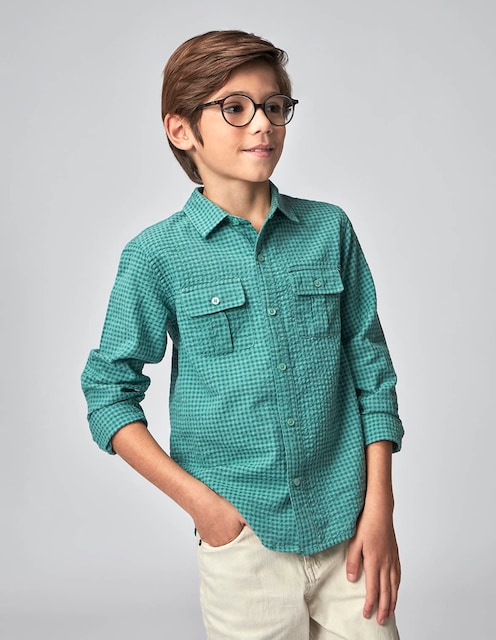Imagem 0 de Camisa Infantil aos Quadrados Vichy com Bolsos no Peito