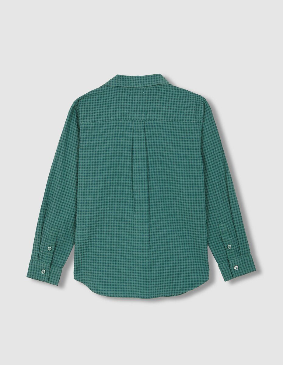 Camisa Infantil aos Quadrados Vichy com Bolsos no Peito Verde-escuro-4