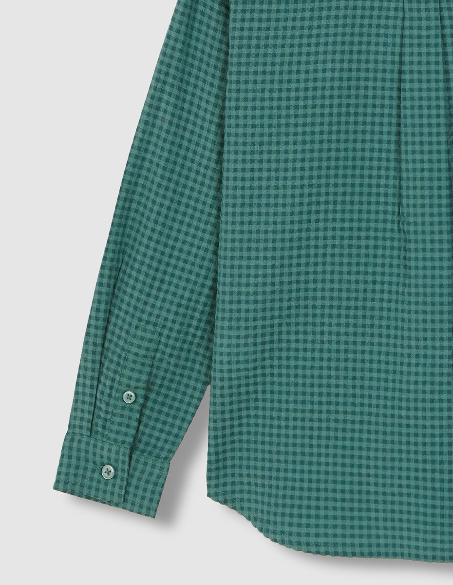 Camisa Infantil aos Quadrados Vichy com Bolsos no Peito Verde-escuro-6