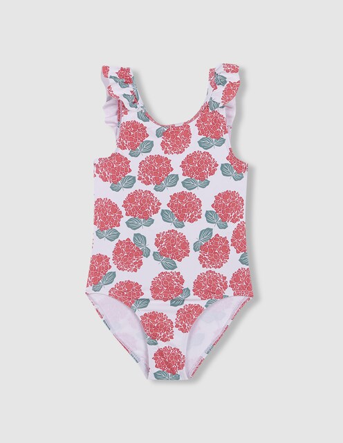Imagem 0 de Fato de Banho Infantil com Estampado de Hortênsias com Folhos