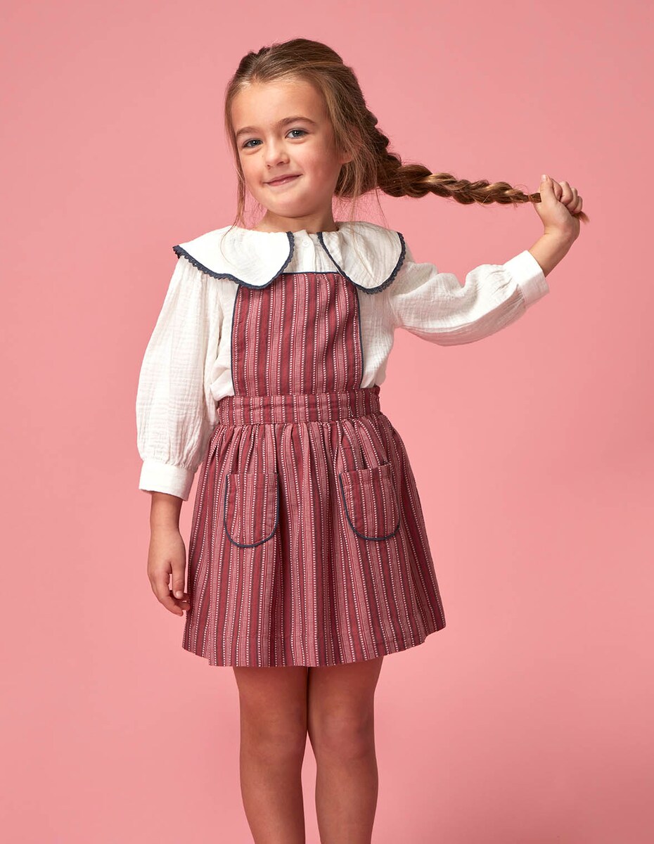 Vestido Curto Infantil às Riscas com Alças Roxo-6