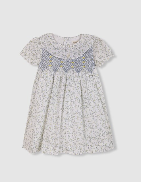 Imagem 0 de Vestido Infantil com Estampado de Flores e Gola Folho