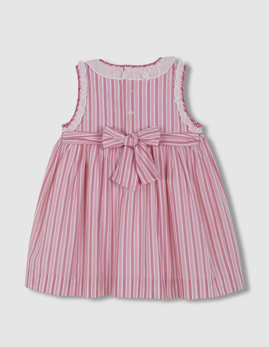Vestido Listrado com Ninho de Abelha Coral-4