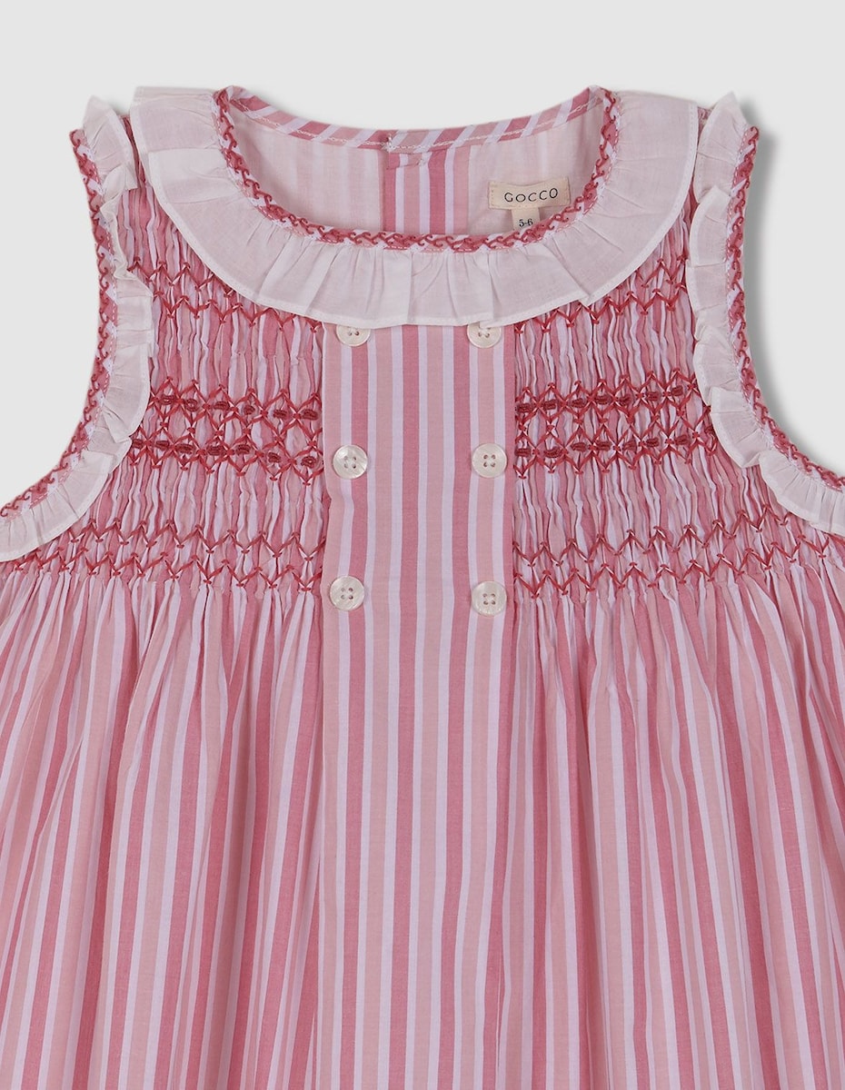 Vestido Listrado com Ninho de Abelha Coral-5