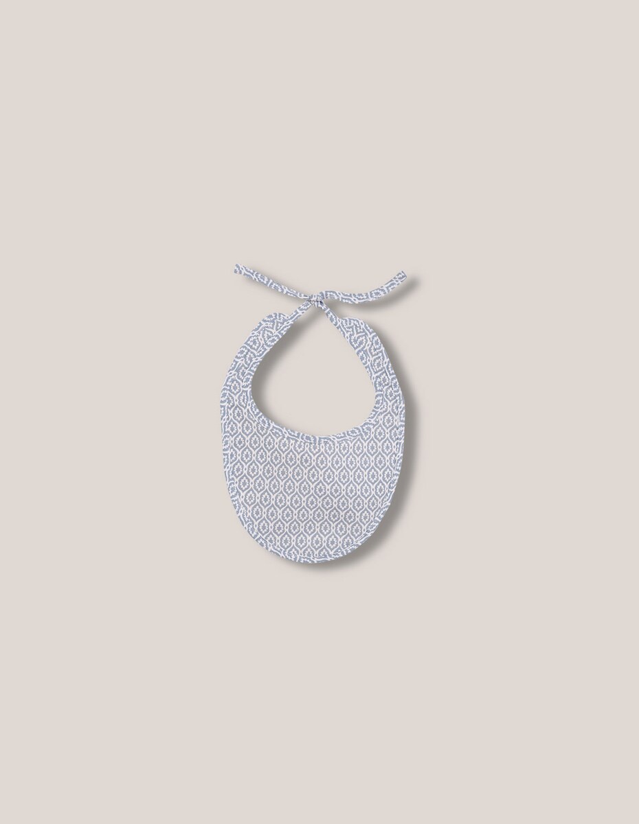 Babete para Bebé com Tecidos Reversíveis em Cada Lado, Openwork nos Rebordos e Tiras para Anudar Azul-1