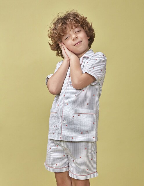 Imagem 0 de Pijama Infantil às Riscas com Estrelas Estampadas e Vivo em Contraste