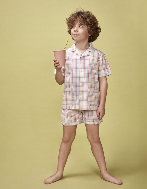 Imagem 0 de Pijama Infantil Curto aos Quadrados com Vivo em Contrastante