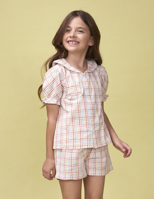 Imagem 0 de Pijama Infantil Curto Xadrez com Gola Marinheiro