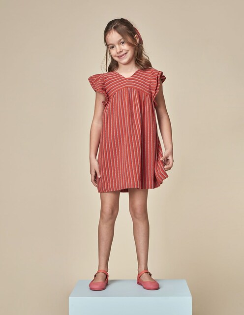 Imagem 0 de Vestido Infantil às Riscas com Mangas Borboleta