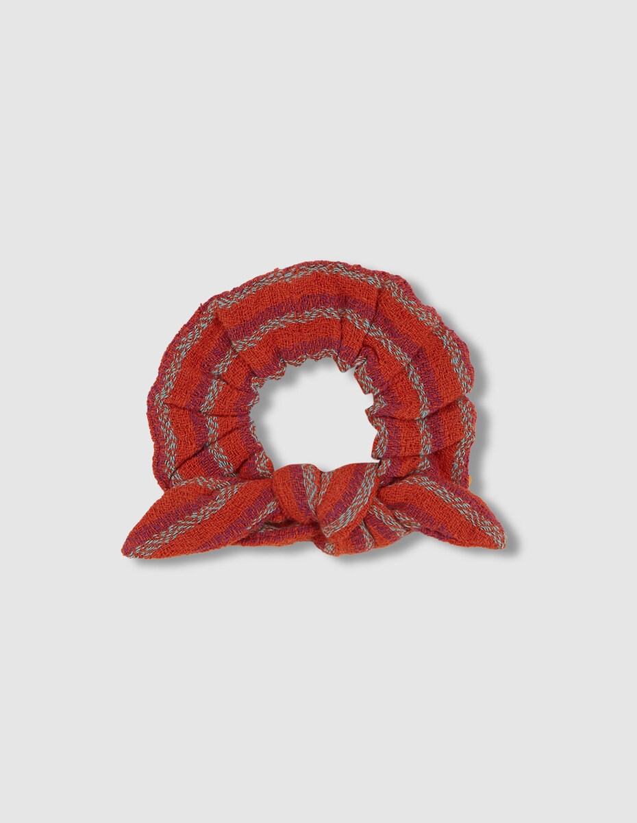 Scrunchie Para o Cabelo com Laço em Tecido Rústico Laranja-1