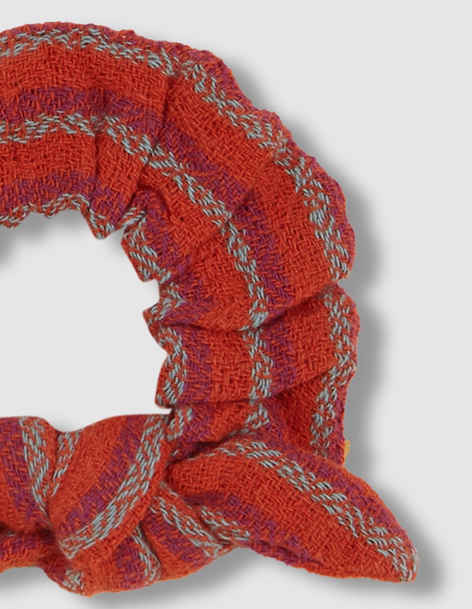 Scrunchie Para o Cabelo com Laço em Tecido Rústico Laranja-2