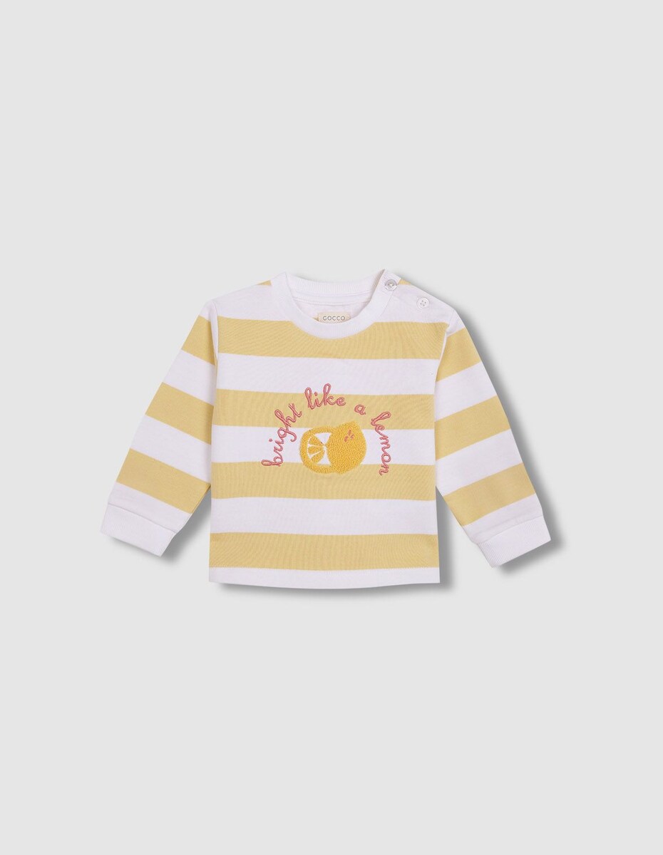 Sweat para Bebé às Riscas com Print Frontal Branco-1
