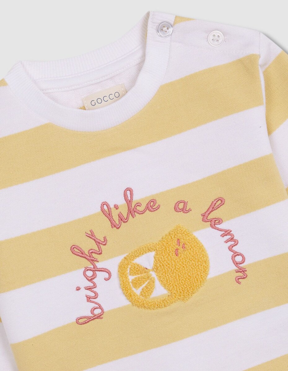 Sweat para Bebé às Riscas com Print Frontal Branco-4