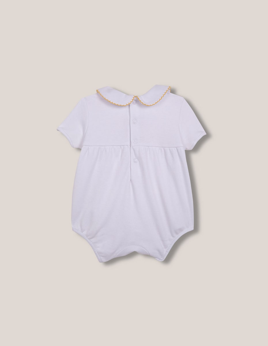 Pijama Macacão de Bebé Curto com Bordado de Pato Branco-2