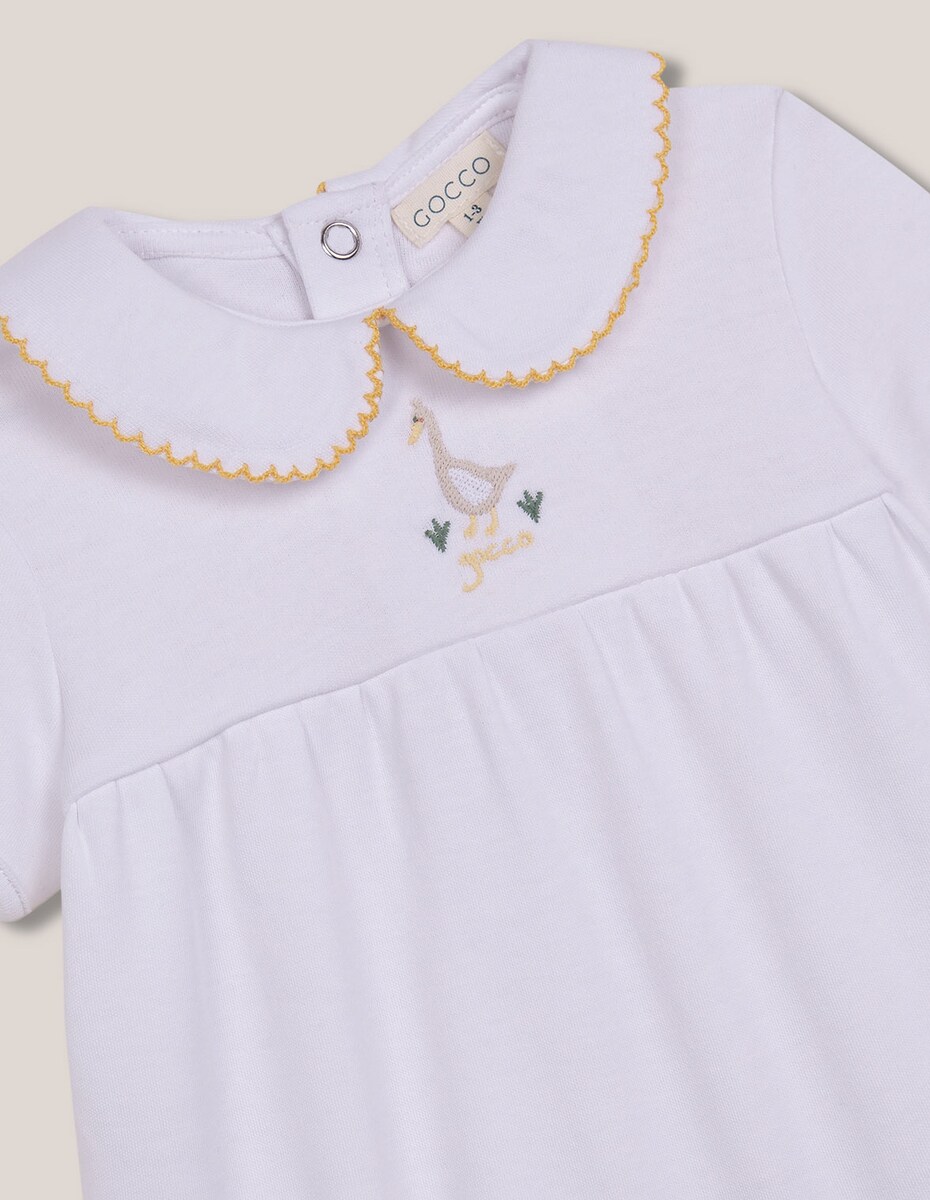 Pijama Macacão de Bebé Curto com Bordado de Pato Branco-3