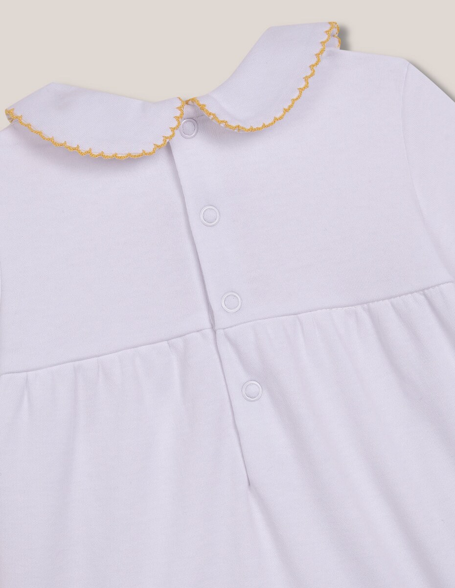 Pijama Macacão de Bebé Curto com Bordado de Pato Branco-4