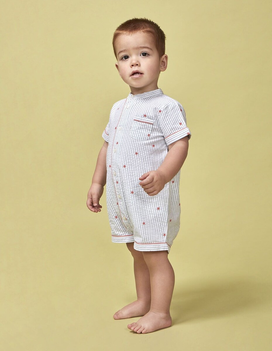 Pijama Macacão com Riscas e Estrelinhas Branco-2